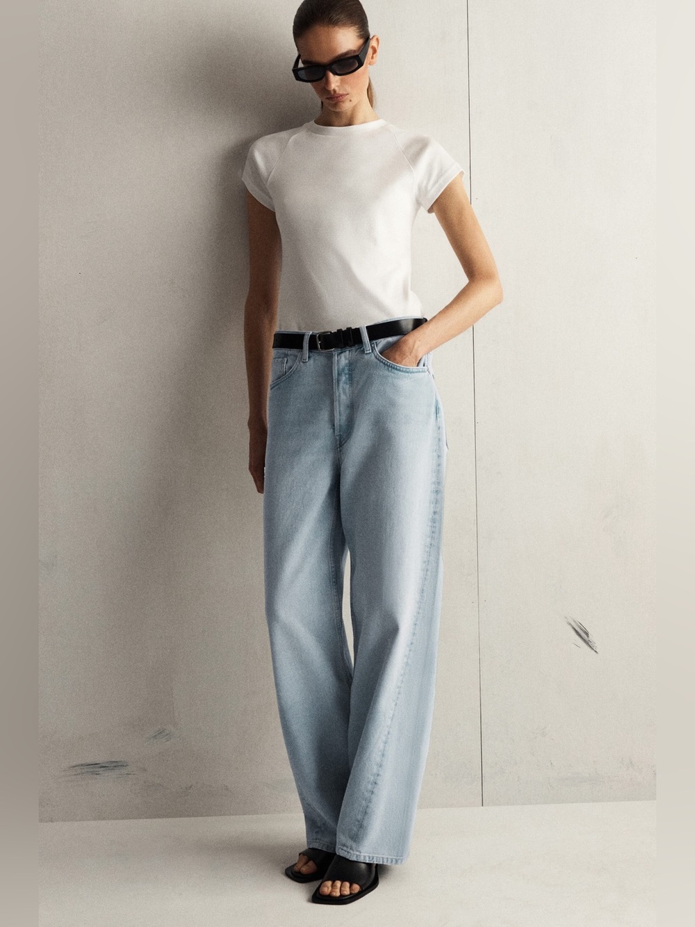 COS Facade Straight Wide Leg Jeans in Light Blue Size 25